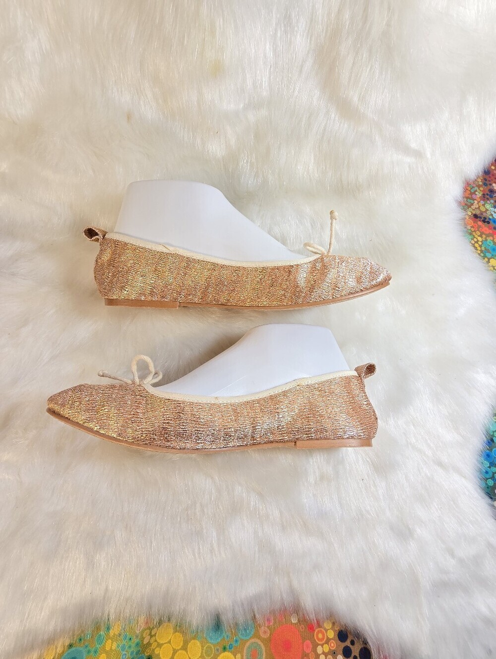 Zara Girls Shimmery Rose Gold Ballet Flats with Bow & Removable Ankle Ribbons - Picture 6 of 12